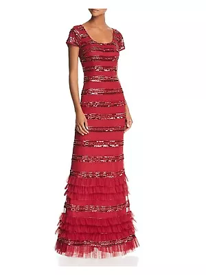 AIDAN MATTOX Womens Red Tiered-ruffle Trims Lined Cap Sleeve Gown Dress 0 • $62.99