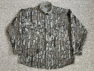 $44.95 • Buy Vintage Melton Deerskin Shirt Mens XL Trebark Camo Chamois Hunting Button Pocket