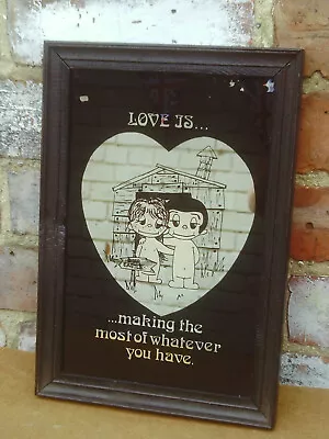 Vintage 1970s Framed  Kim Casali 'Love Is' Cartoon Characters Mirrored Picture • £18