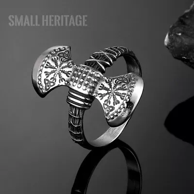 Men Viking Stainless Steel Ring Nordic Axe Mjolnir Vegvisir Vintage Amulet 11 • $17.43