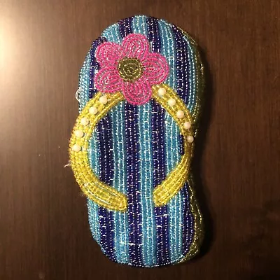 Beaded Coin Purse - Blue Purple Pink Yellow -Flip Flop/Sandal Flower Beach • $9.50