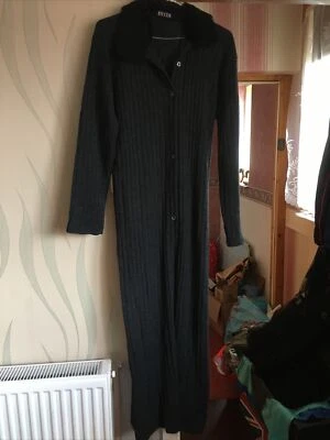 £1.50 • Buy EVITA  MAXI DARK GREY RIBBED COAT/DRESS FUR COLLAR CHEST34 Ins