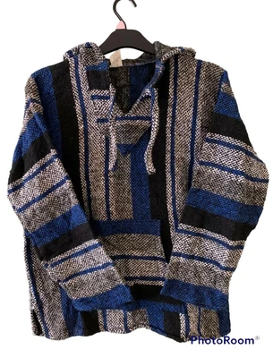 £14.24 • Buy Blanket Hoodie Mexican Moroccan Baja Jumper Size Medium Blue Grey