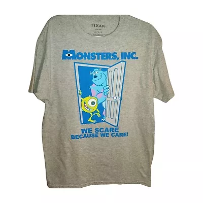 DISNEY PIXAR Men's Grey Monsters Inc. Mike & Sully Short Sleeve Graphic Tee LG • $13.99