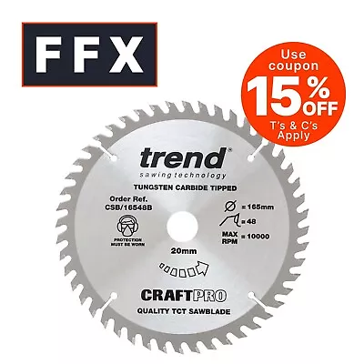 Trend CSB/16548B 165mm 48T TCT 20mm Bore Saw Blade DeWalt Makita Bosch • £13.95