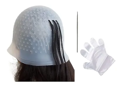 £4.99 • Buy Reusable Hair Coloring Highlighting Rubber Cap Streaking With Hook + 50 Gloves