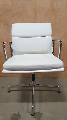 Vitra EA 208 White Leather Chrome Based Soft-Pad Chair By Charles & Ray Eames • £1250