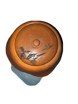 Vintage Small Wood Asian Design Round Trinket Box - Japan • $10