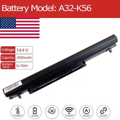 A32-K56 Battery For Asus A46CM-WX095D U33JC-RX06 N55SF-S115 K46CM-WX00 A42-U53 • $22.95
