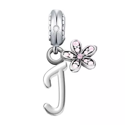 Letter J Name Initial Pink Daisy Flower Charm 💜 925 Sterling Silver Gift • £15.99