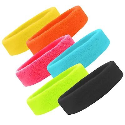 $24 • Buy 6 SOLID TERRY SWEATBAND Cotton Headbands Absorbent Workout Quality Sport BANDS
