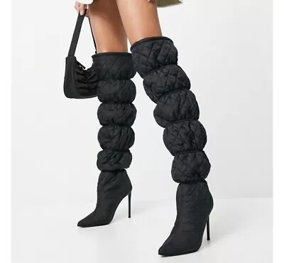 NWOB Steve Madden Silhouette Quilted Over The Knee Black Fabric Boot Size 6M • $69.99