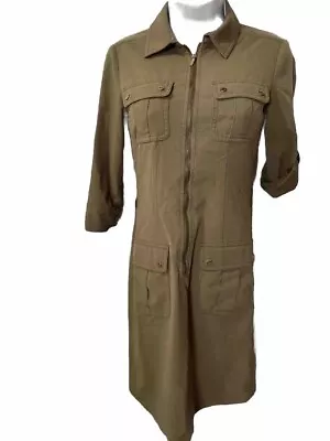 MICHAEL Kors Dress Olive Green Roll Sleeve Shirt Zip Up Utility PocketsSize Xs#3 • $18.75