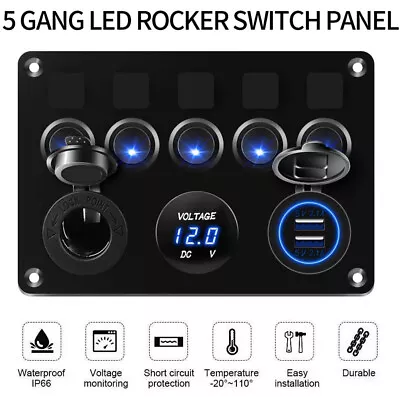 $17.76 • Buy 5-Gang Circuit Blue LED Rocker Switch Panel Breaker Truck Marine Boat Waterproof