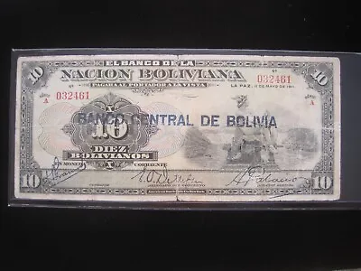 BOLIVIA 10 Bolivianos 1911 1929 P114 Banco Nacion Central Overprint 2461# Money • $16.90