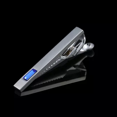  Mens Tie Clip Elegant Necktie Bar Stainless Steel Durable Silver Blue Crystal • $7.97