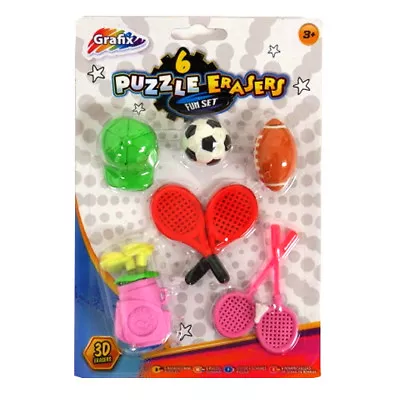 Grafix Amazing 3D Puzzle Erasers - Pack Of 6 - Boys Girls Or Sports Themed • £3.60