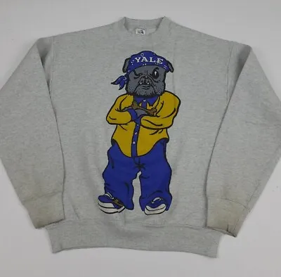 Vinrage 90s Yale University Cartoon Bull Dog Sweatshirt Gangster Rare College  • $149.99