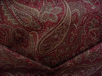 5-7/8y P Kaufmann Cordova Red Printed Paisley Cotton Velvet Upholstery Fabric  • $195.20