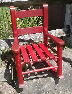 Antique Oak Child's Size Rocking Chair Original Red Paint 1930s • $40
