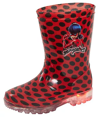 Miraculous Ladybug Girls Light Up Wellington Boots Kids Flashing Snow Wellies • £11.95