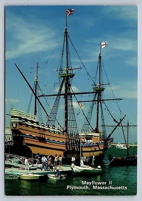 Postcard Massachusetts Plymouth Mayflower II Ship 6x4 Chrome Unposted   D583 • $4.85