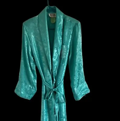 Vintage BILL BLASS Robe Gown Pajama Lounge Wear Monogram Logo Print Blue Green S • $51.53