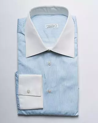 Zilli $1150 Blue White Striped Cotton Roma Slim Fit Dress Shirt (40 Eu) 15.75 • $253.70