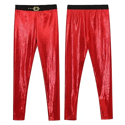 Mens Christmas Dress-up Stylish Christmas Costume Wetlook Xmas Pencil Pants • $11.43