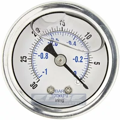 $15.25 • Buy Liquid Filled Vacuum Gauge -30-0 Psi, 1.5  Face, 1/8  Npt Back Mount