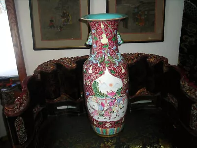 Lovely Antique Late Qing 1900 Famille Rose Chinese Vases 24  Tall • $375