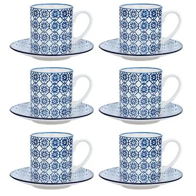 £13.99 • Buy Espresso Cups & Saucers Patterned Coffee Set - Blue Flower Print X6 - 65ml