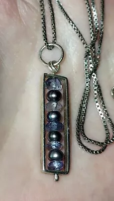 VTG 925 Sterling Silver Genuine Amethyst-Purple Pearl Necklace/Pendant-18  Chain • $22.95
