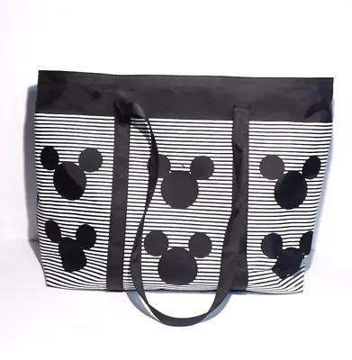 Disney Mickey Mouse Tote Bag Mickey Heads Stripes Black White Nylon • $14.99