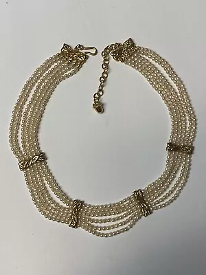 Vintage Signed Carolee Gold Tone Multi Strand Faux Pearl Bib Necklace • $150