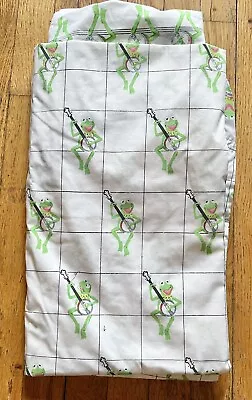 Vintage  Kermit The Frog Playing Banjo Muppets Twin Fitted Kids Bedding Sheet • $25