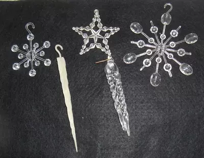 Vintage Lot Of 44 Plastic Icicles Stars & Snowflakes Variety Hong Kong • $16.99