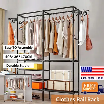 Heavy Duty Adjustable Closet Storage Shelf Metal Garment Rack Clothes Organizer • $29.86