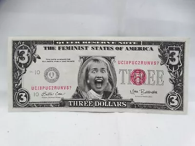 HILLARY RODHAM  CLINTON  $3 Dollar Bill Slick Times Novelty Money • $4.99
