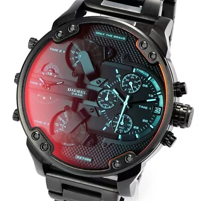 Diesel Mr Daddy 2.0 Black And Red Iridescent Chronograph Mens Wrist Watch DZ7395 • $235