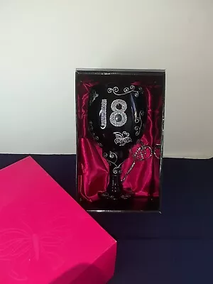 £7.99 • Buy  18Th Birthday Large Wine Glass In Box Black & Silver Glitter + 18th B/day  Key 