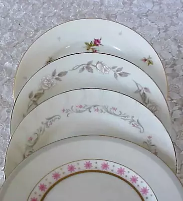 Vintage Mismatched China Dessert Plates (4) Gold Silver Bands 6 1/4  - 6.1/2  • $18.39