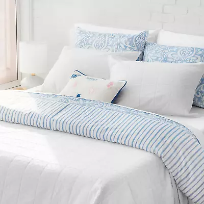 Brynn White King Quilt Set - 3 Piece 100% Cotton Bedspread Cool Crisp Percale • $100.99