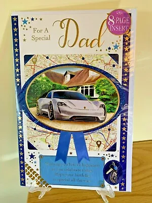 Large Birthday Card For Dad -8 Page Insert Celebration Gold Foil Glitter Quality • £5.59