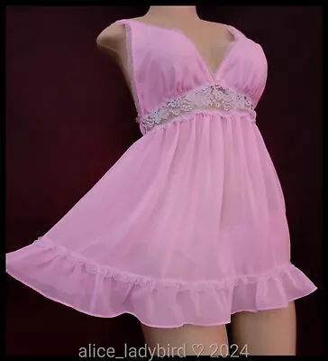 SHEER 2pc VICTORIA'S SECRET Vintage BABYDOLL Nightgown PANTIES Set Ruffle ~M/L  • $42