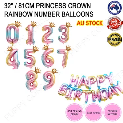 $2.79 • Buy 32'' / 81cm Number Foil Balloon Princess Rainbow Crown Birthday Party Decoration