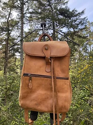 Vintage EDDIE BAUER Leather Backpack Camel Rucksack SADDLE Classic Distressed • $69.95