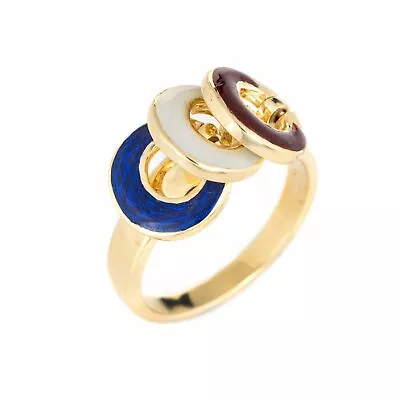 Vintage Nautical Charm Ring 18k Yellow Gold Red White Blue Enamel Tango Sz 6  • $865