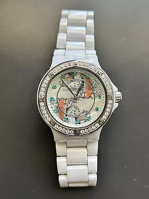 Pretty ED HARDY Stainless And Ceramic White Koi Wrist Watch With Rhinestones • $99