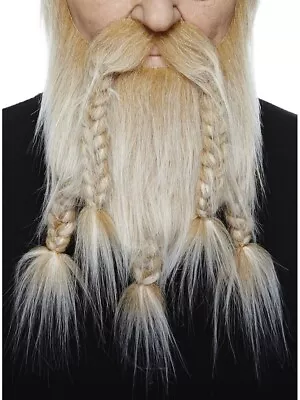 Dlx Blonde/White Mustache Braided Beard 3M Viking Self Adhesive Facial Hair Mens • $23.95